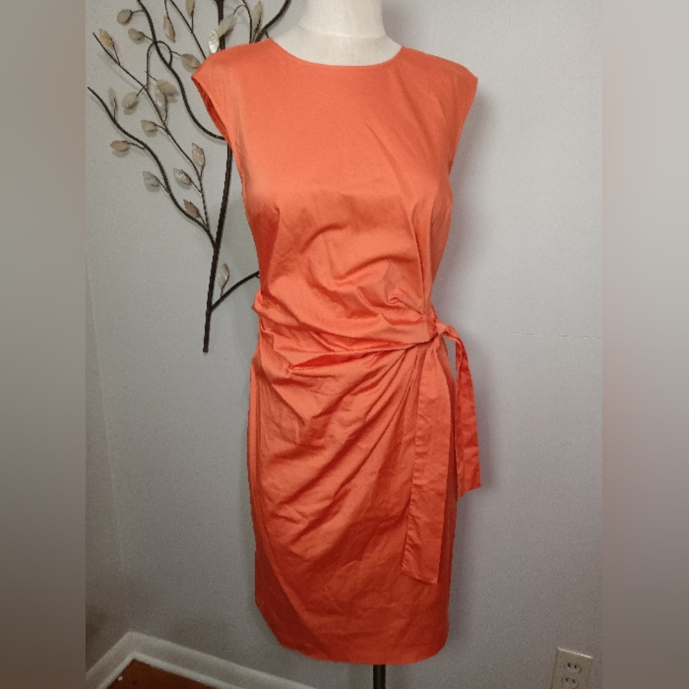 ✨ Lovely! ANN TAYLOR Orange Sleeveless Cotton Miracle Dress Wrap Waist Sz 6 - Picture 2 of 10
